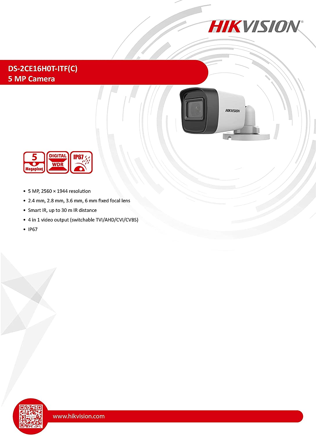 Hikvision 5MP 4-in-1 Turbo HD Analog IR IP67  - alternate view